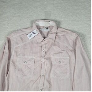 BKE Western Shirt Women XL Pink Tailored Fit Pearl Snap Long Sleeve Textured